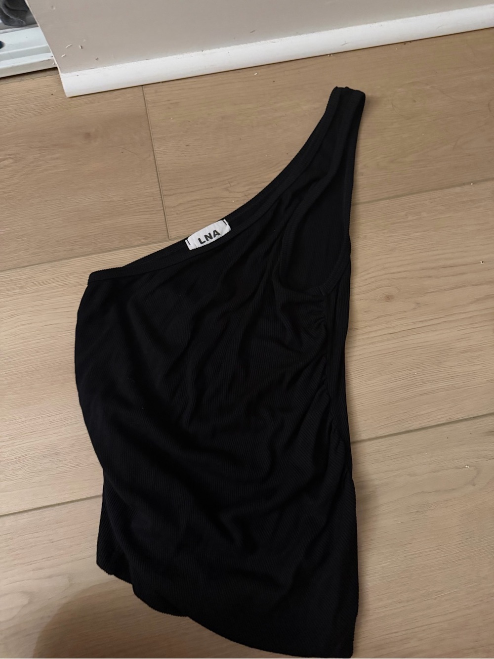 LNA One-Shoulder Black Ribbed Top